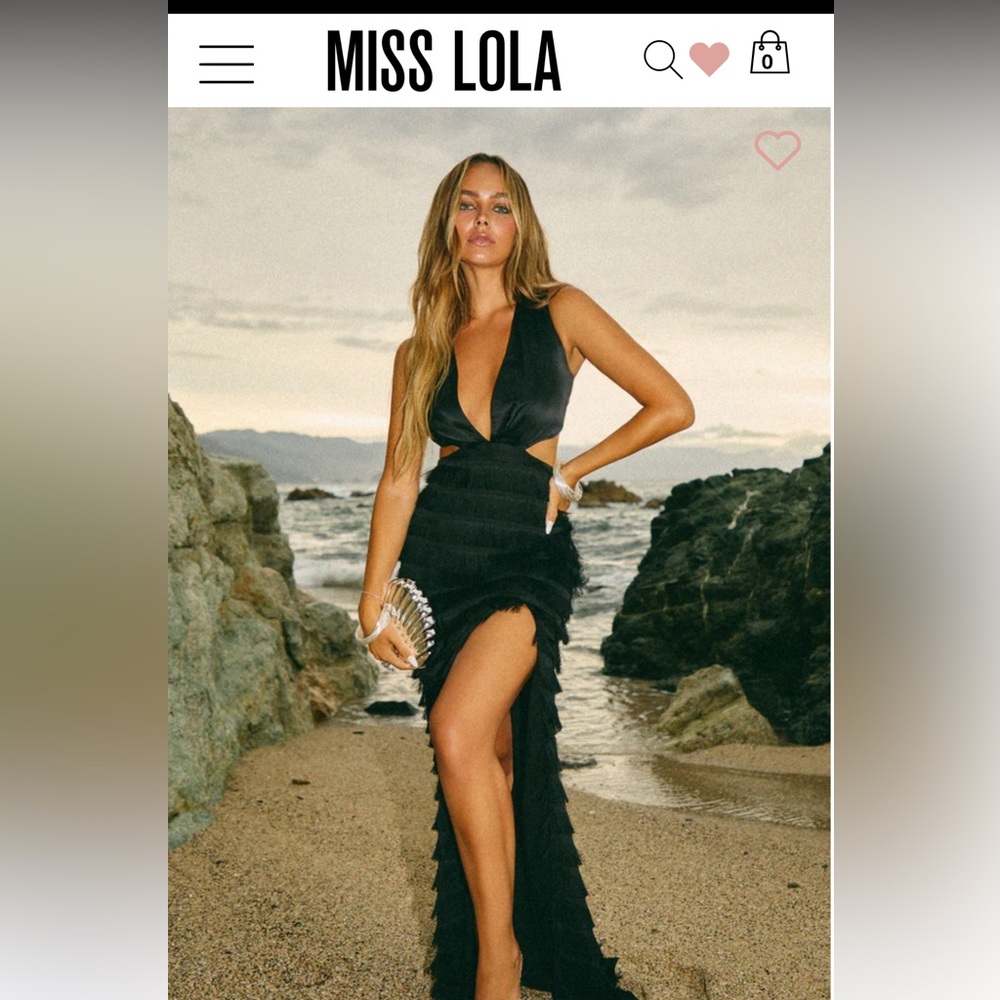 *NWT Miss Lola NOCHE DE AMOR FRINGE SKIRT MAXI DRESS - BLACK